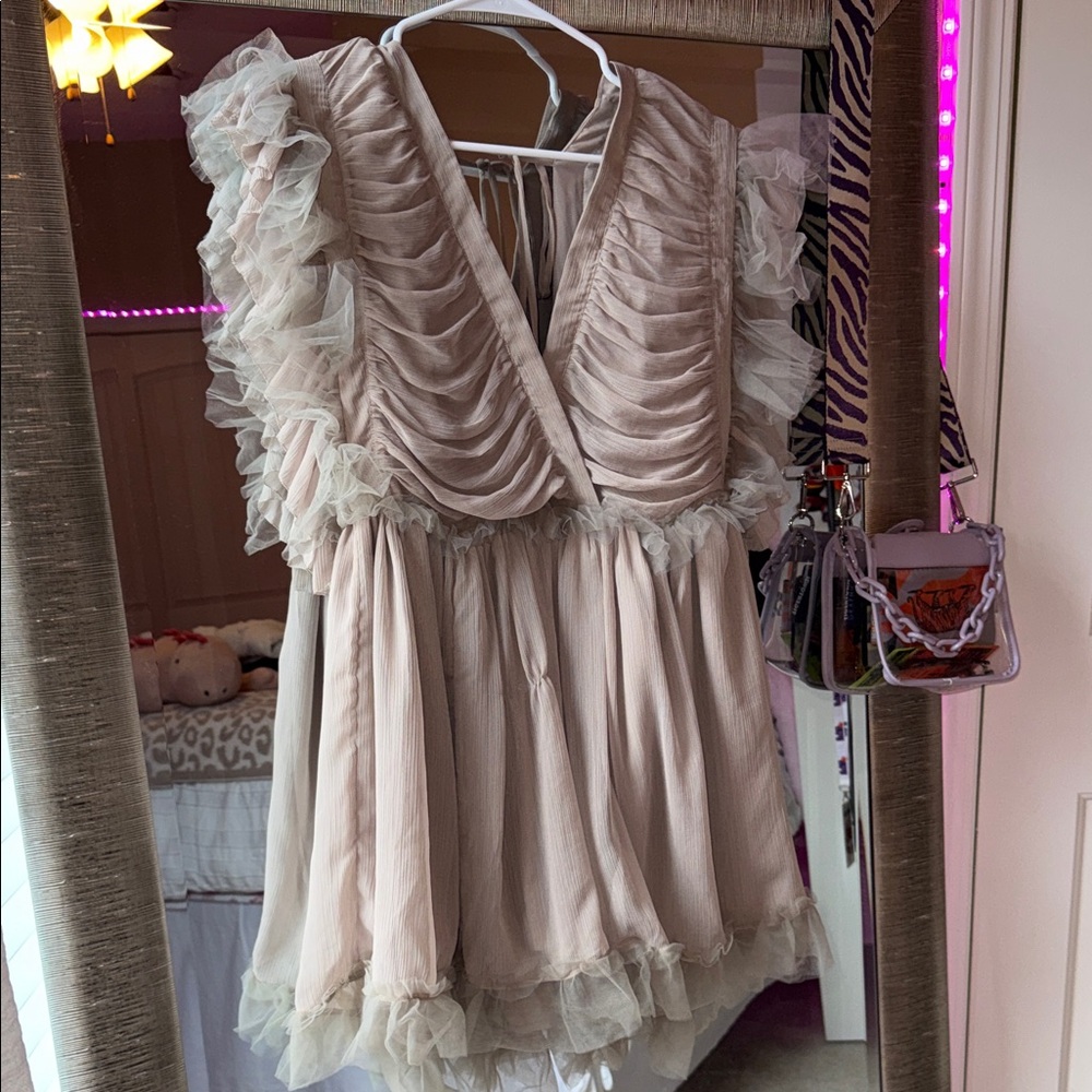Tularosa Ruffled Dress in a Creamy Brown